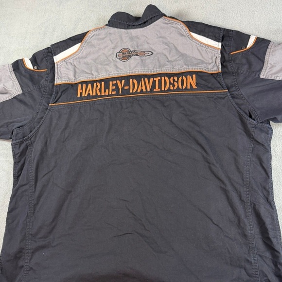 Harley-Davidson Other - Harley-Davidson Mens 3XL Colorblock Button Up Garage Shirt Black Grey Orange